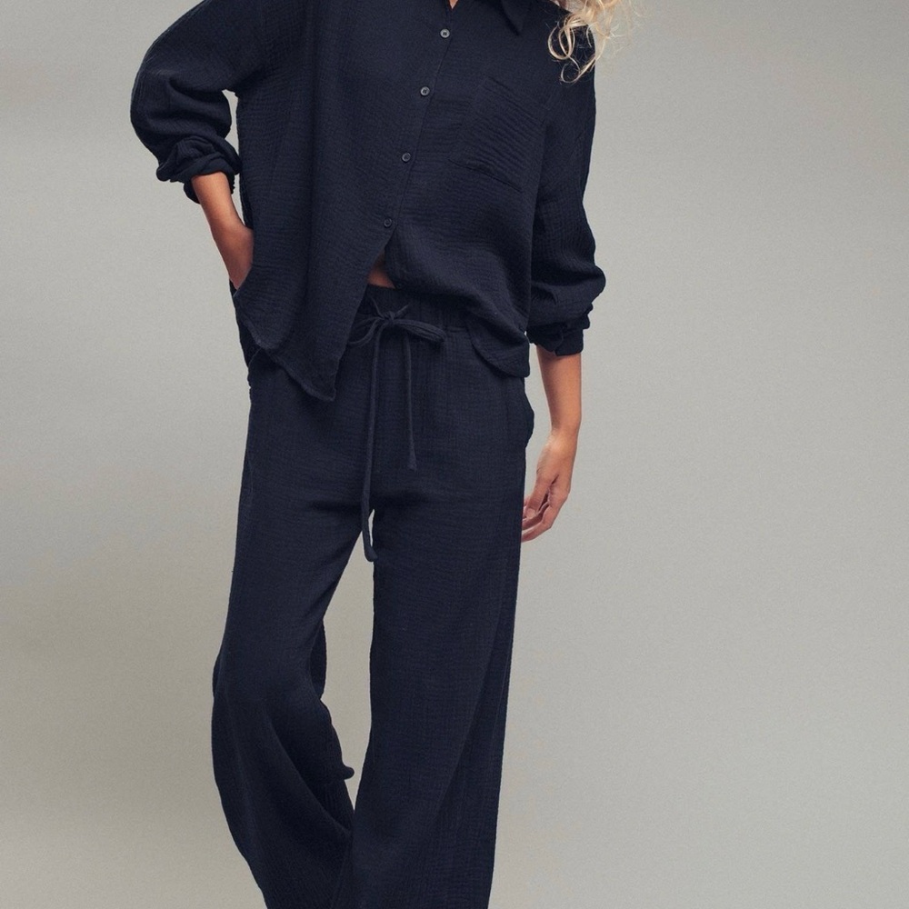 cotton top wide leg pant lounge set